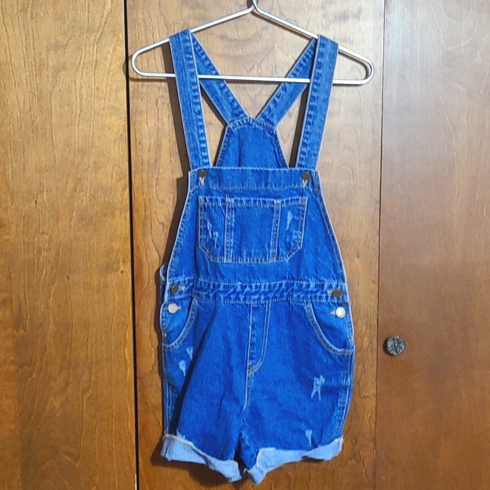 Quarterback denim Jean short overalls